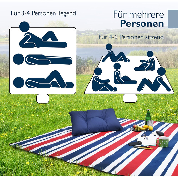 Beautissu XXL Плед для пікніка водовідштовхувальний ізольований Bella – великий 200x200 см, компактний, для пляжу, кемпінгу, подорожей, басейну – сірий (блакитний)