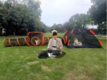 Туннель-намет 2-в-1 для котів та собак, складаний, для вулиці, Pop-Up вольєр для тварин, огорожа-забіг, будиночок (стиль 4)