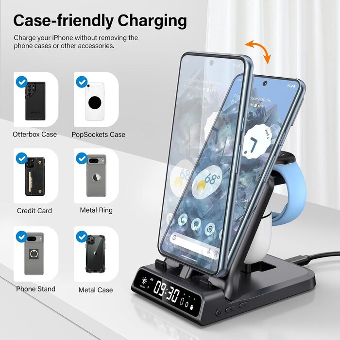 Зарядна станція 3-в-1 для Google Pixel Watch 3/2 та смартфонів Pixel, 25W USB-C, SwanScout 701G2 (Не для Pixel Watch 4/1)