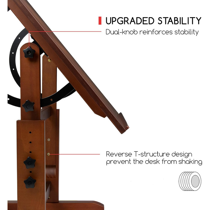 MEEDEN Large Walnut Wood Art Drawing Table - Adjustable Height Studio Desk for Painting, Writing & Reading (107 x 76cm)