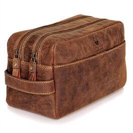 Сумка для косметики DONBOLSO Stockholm - Преміум шкіряна сумка для подорожей - Шкіряна косметичка для жінок та чоловіків з великою кількістю відділень - 25x13x15 см (Вінтаж Коричневий)