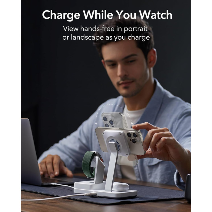 Зарядний пристрій ESR 65W GaN 6-в-1 з підтримкою MagSafe, білий. Сумісний з iPhone 17/16/15/14/13/12, Apple Watch, AirPods та USB A/C пристроями