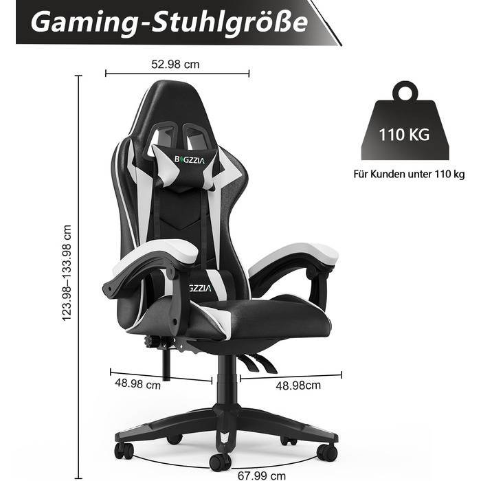Геймерське крісло Racingreat Ergonomic: регульоване, PU-шкіра, з підголівником, для дітей, підлітків та дорослих, кремово-біле