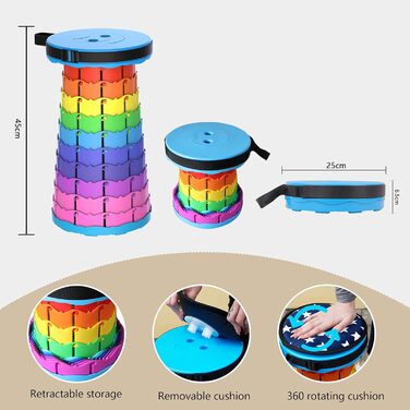 Складаний туристичний стільчик-табурет, 440lbs, з сумкою, для кемпінгу, риболовлі, подорожей, барбекю (Райдужний)