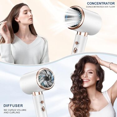 Професійний фен CUBTEM 2400W з іонізацією, для подорожей, з захистом від перегріву, білий