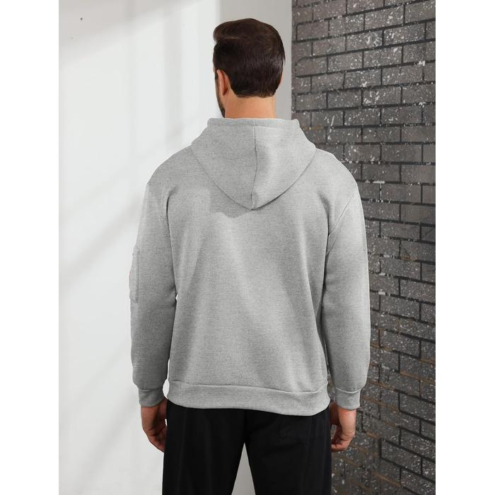 Світшот з капюшоном Aulemen для чоловіків з блискавкою, лангрукав, slim fit, декілька кишень, для повсякденного носіння та спорту, сірий, 3XL