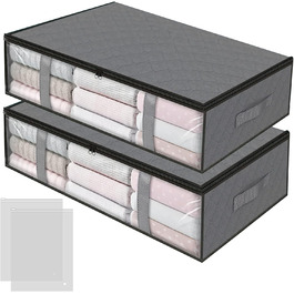 Комод під ліжко, 2 шт. Коробки для зберігання під ліжко з кишеньками для одягу, прозорі, ящик для ліжка з вікном, органайзер для ковдр, подушок, одягу, постільної білизни (сірий)