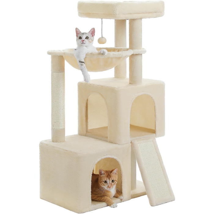 Дім-кігтеточка для котів PETEPELA 104 см з гамаком, будиночком та ігровим м'ячиком (Бежевий)