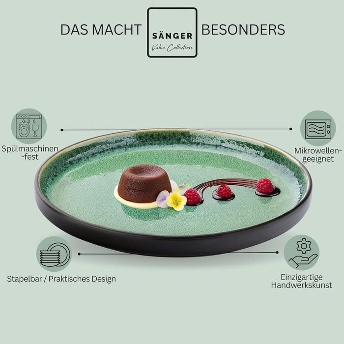 Набір десертних тарілок Sänger Greenwich, 6 шт., кераміка, зелений колір, для 6 осіб, стійкий до миття в посудомийній машині та мікрохвильовій печі