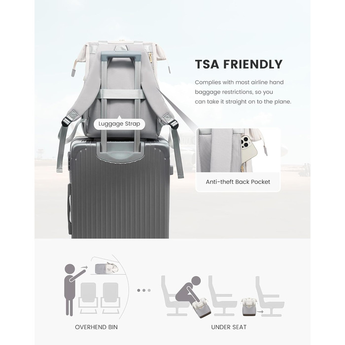 Стильний рюкзак LOVEVOOK для жінок: місткий, водонепроникний, для ноутбука 15.6/17.3 дюймів, ідеальний для роботи, навчання, подорожей (бежевий & світло-сірий)