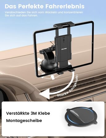 Тримач для планшета та смартфона в автомобіль OHLPRO, універсальний кронштейн на присосці для лобового скла та торпедо, поворот на 360°, висувний тримач 18 см, для пристроїв 4.7-13 дюймів