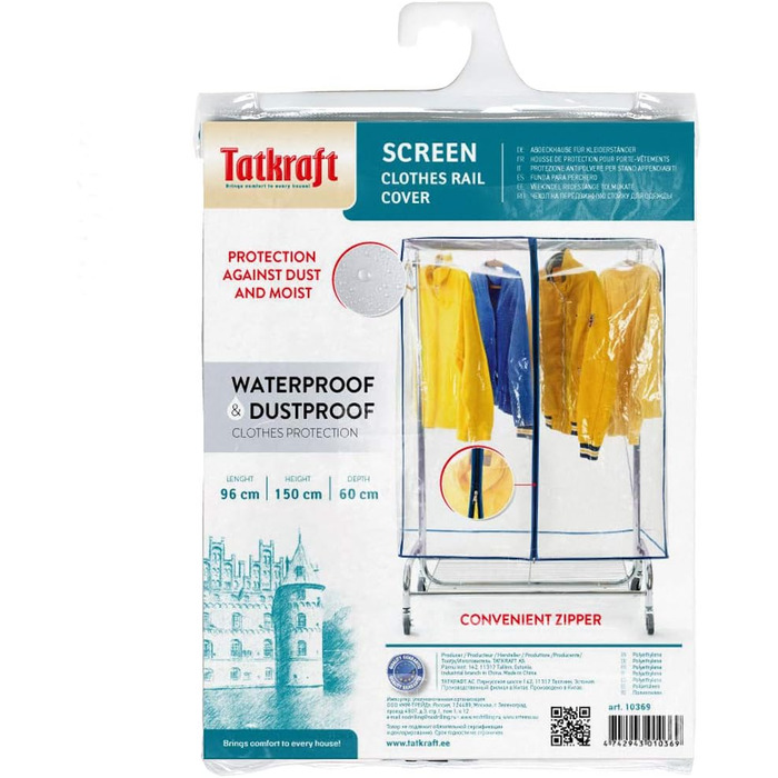 Tatkraft BIG Garment Rack Cover, Clothes Rack Cover, Plastic, Transparent, 2 Zippers, Extra Wide, cm (L96)