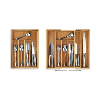 Relaxdays Bamboo Cutlery Box, Extendable