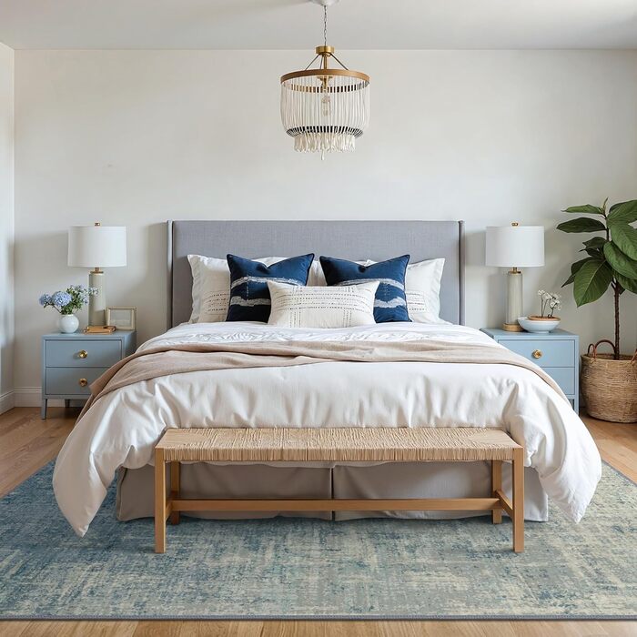 BEIMO Килим для вітальні, абстрактний дизайн, короткий ворс, 120x170 см, блакитний градієнт, для спальні, ванної, їдальні, коридору, антиковзаючі, легко миється