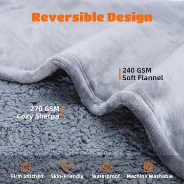 Водонепроникний коврик для собак Nobleza XXL (203 x 152 см) - М'який та пухнастий, для дому та на вулицю, підходить для котів, можна прати в машині, двосторонній захист дивану (L 127 x 100 см, сірий)