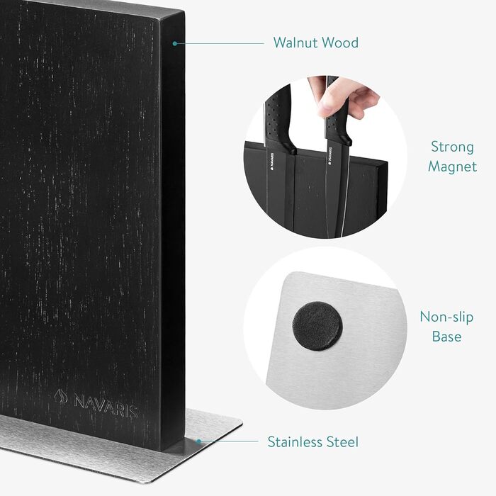 Navaris Double-Sided Magnetic Knife Strip - Magnetic Knife Block, Knife Board, Double-Sided Magnetic Holder - Unmounted Knife Holder