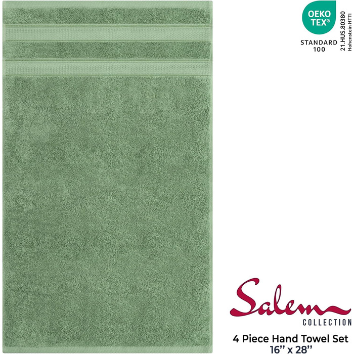 Набір рушників American Soft Linen Premium з турецької бавовни, готельна серія, 6 предметів (4 рушники для рук), шалфейний зелений