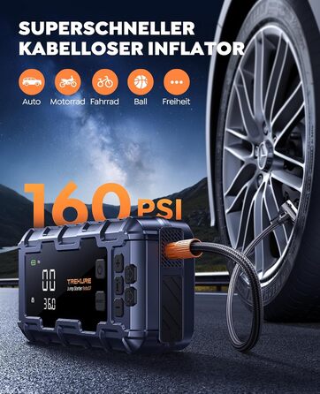 Powerbank TREKURE зі стартером для авто 160PSI, 6500A, PD 45W, LED 600 Lumen, подвійний старт (бензин/дизель до 12.0L)