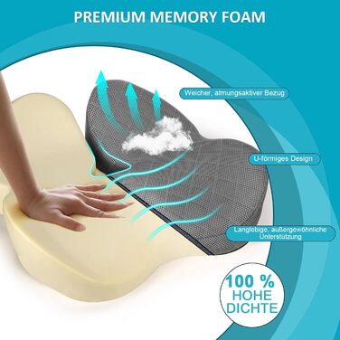 Подушка для сидіння Fwiull з Memory Foam - ергономічна, для авто, софи, офісу, темно-сіра
