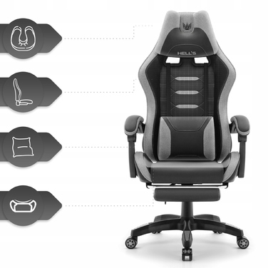 Ігрове крісло HELL'S CHAIR HC-1039 2.0 Black-Grey, тканина