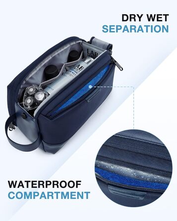 BAGSMART Toiletry Bag for Men, Travel Toiletry Organizer Bag made of Leather, Dopp Kit Waterproof Shaving Bag for Toiletries, (Navy Blue)