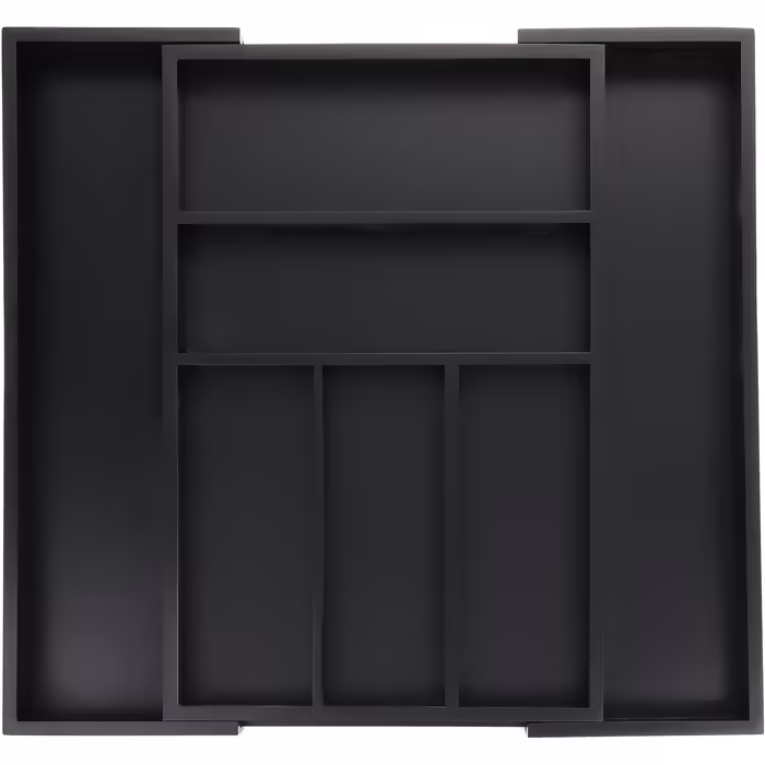 Relaxdays Extendable Cutlery Box, Bamboo, HBT: 5 x 30.5-49 x 46 cm, 5-7 Compartments, Cutlery Insert for Drawers, Black, 1 Piece