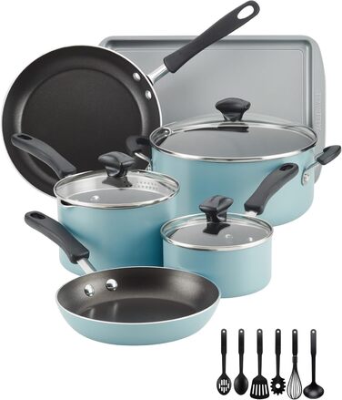 Набір кухонного посуду Farberware Cookstart DiamondMax: 15 предметів, антипригарне покриття, включає форми для випічки та кухонні аксесуари, миється в посудомийній машині