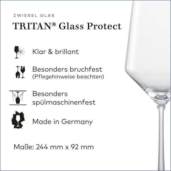 Бокали для червоного вина Zwiesel Glas Pure, набір 2 шт, кришталеві келихи з Tritan, німецьке виробництво, підходять для посудомийної машини