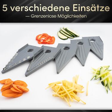 Набір для нарізки овочів STONELINE V - 9 предметів: для нарізки скибочками, соломкою, кубиками, спіралями. З нержавіючої сталі. Кухонний овочевий слайсер, тертак, спіралізатор, слайсер для картоплі фрі, сірий