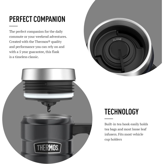 Термос König Travel Mug з нержавіючої сталі - Матовий чорний (470 мл) - Gun Metal
