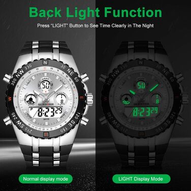 Чоловічий військовий спортивний годинник: цифрові та аналогові функції, водонепроникність, дата, будильник, світіння, секундомір. Великий годинник для чоловіків, сріблястого кольору.