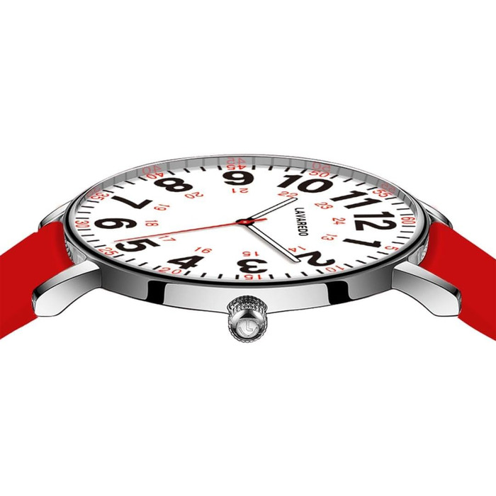 Жіночий годинник Flache з кварцовим механізмом, аналоговий дисплей, шкіряний/силіконовий ремінець, дата, 39 мм, червоно-білий колір