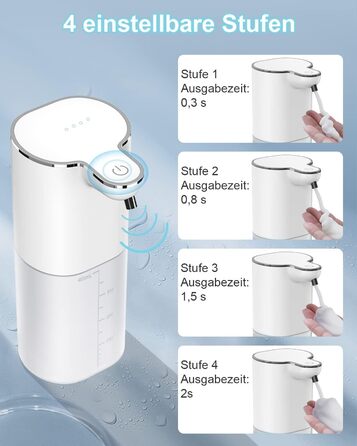 Автоматичний дозатор мила 400 мл з підзарядкою та кріпленням на стіну, 4 рівня, IPX5, електричний, для кухні та ванної кімнати, білий, рідинний/пінний тип