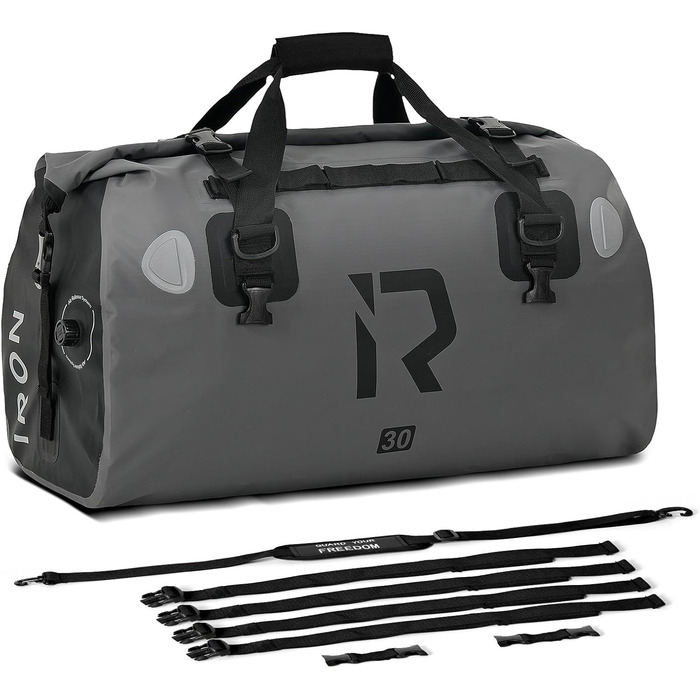 IRON JIA's Motorcycle Bag Luggage Roll Waterproof Motorcycle Rear Bag Saddle Bag Travel Bag with Roll-Seal Shoulder Straps Suitable for Motorcycle Cycling Camping Water Sports - (Gray, 30L)