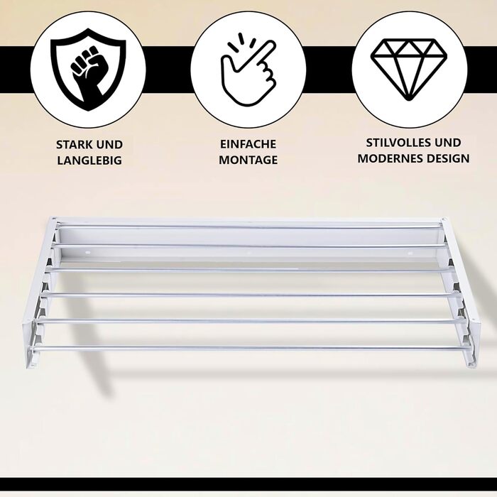 Сушарка для білизни настінна Vonia Wandtrockengestell 100x50 см, біла, складана, для ванної, балкона, квартири