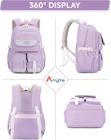Рюкзак для підлітка, шкільний рюкзак для дівчинки з багатьма відділеннями, для учнів 3-5 класів, середньої та старшої школи, нейлоновий рюкзак для подорожей та відпочинку (фіолетовий)