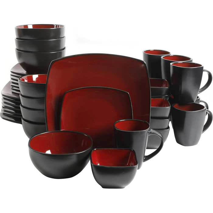 Набір посуду Gibson Soho Lounge, 40 предметів (сервіз на 8 осіб), кераміка, червоно-чорний