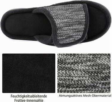 Чоловічі домашні капці-шльопанці RockDove з ефектом пам'яті (Memory Foam), регульований ремінець, протиковзка підошва для дому та вулиці, чорні, розмір 46/47 EU