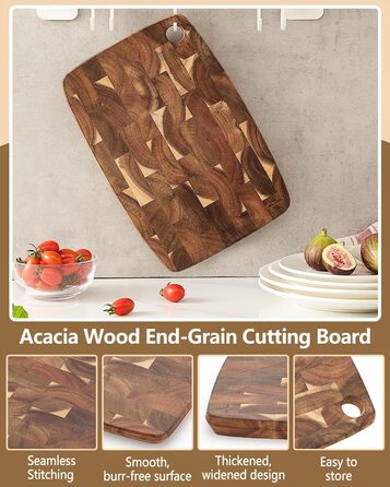 XINZUO 33 * 22 * 1.9cm Acacia Wood Brainwood Cutting Board, Double-Sided, Wooden Board Kitchen Chopping Boards, Serving Board, Bread & Snack Board, Breakfast Board for Bread, Cheese, Meat, Vegetables