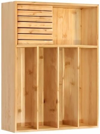 VaeFae Bamboo Cutlery Organizer, Utensil Holder for Drawer, Wooden Cutlery Tray with Divider for Kitchen, Cutlery Storage and Removable Knife Block