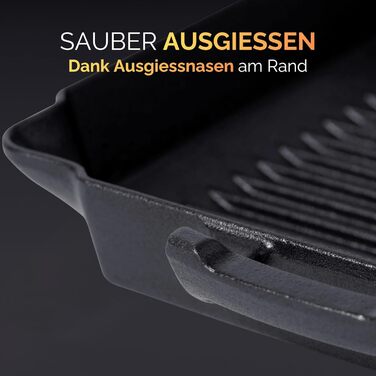 Чавунна сковорода-гриль NYORD з ребрами та виливом | Для індукції, газових плит, кераміки, грилю та духовки | Преміум якість