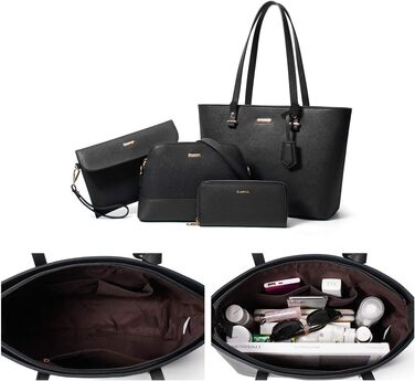 YTL Сумка жіноча Tote Shopper велика, чорна: набір 4 в 1 (офіс, школа, подорож)