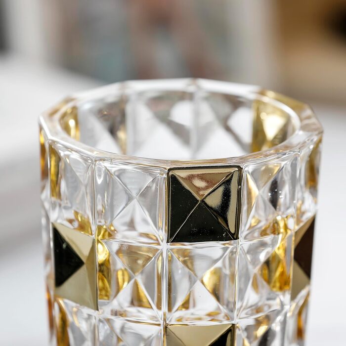 Ваза для квітів ручної роботи у формі діаманта, позолочена скляна ваза 29.5 см для декору дому, весілля, офісу та святкування