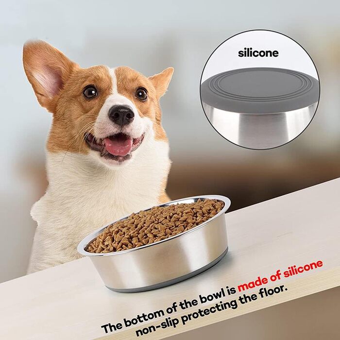 Нержавійна миска для корму для собак та котів з неслизьким силіконовим дном, велика, чорна