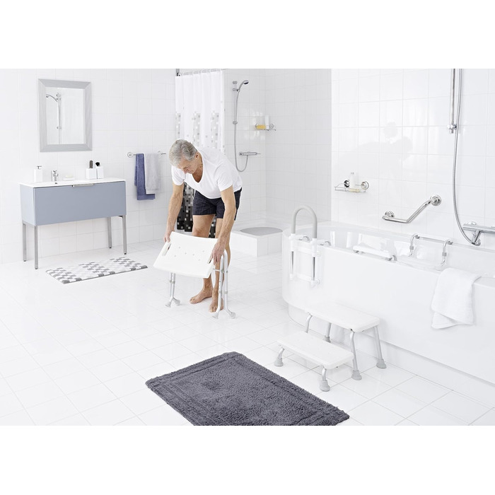 RIDDER Assistant A0050301 Folding Bath Seat, Stool, Bath Stool, White, approx. 57x32x47-51 cm