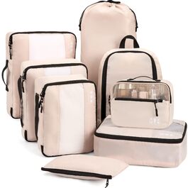 Органайзер для валізи MURISE, 8 шт. - Packing Cubes для подорожей, набір для організації речей у валізі, з мішечком для взуття та косметички, бежевий колір