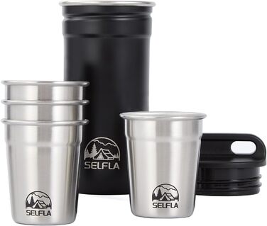Набір сталевих чашок SELFLA – сталеві шотери з портативною пляшкою, чашки для кемпінгу та подорожей, металеві чашки для туризму, альпінізму та пригод – легкі, міцні та легко миються (чашки)
