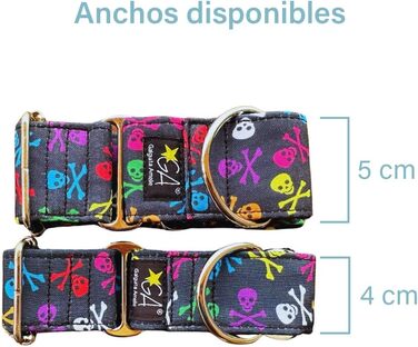 Нашийник для собак Galguita Amelie з принтом черепа, 4 см, розмір M (30-39 см), для собак Мартінгейл