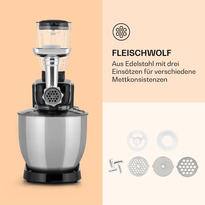 Klarstein Kitchen Machine, Universal Kitchen Machine, 3-in-1 Kitchen Machine, Mixing Appliances & Mixers, Dough Machine with Meat Grinder, Kitchen Machine, 2000 Watt Dough Machine Kneading Machine 10L Bowl Red