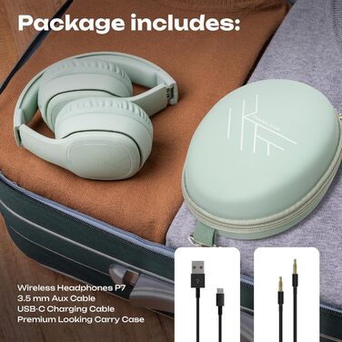PowerLocus P7 Bluetooth навушники Over-Ear, складані, бездротові з басами, Hi-Fi стерео, з функцією гучного зв'язку, USB-C зарядка та тривалий час роботи для iPhone/PC/TV (М'ятний колір)